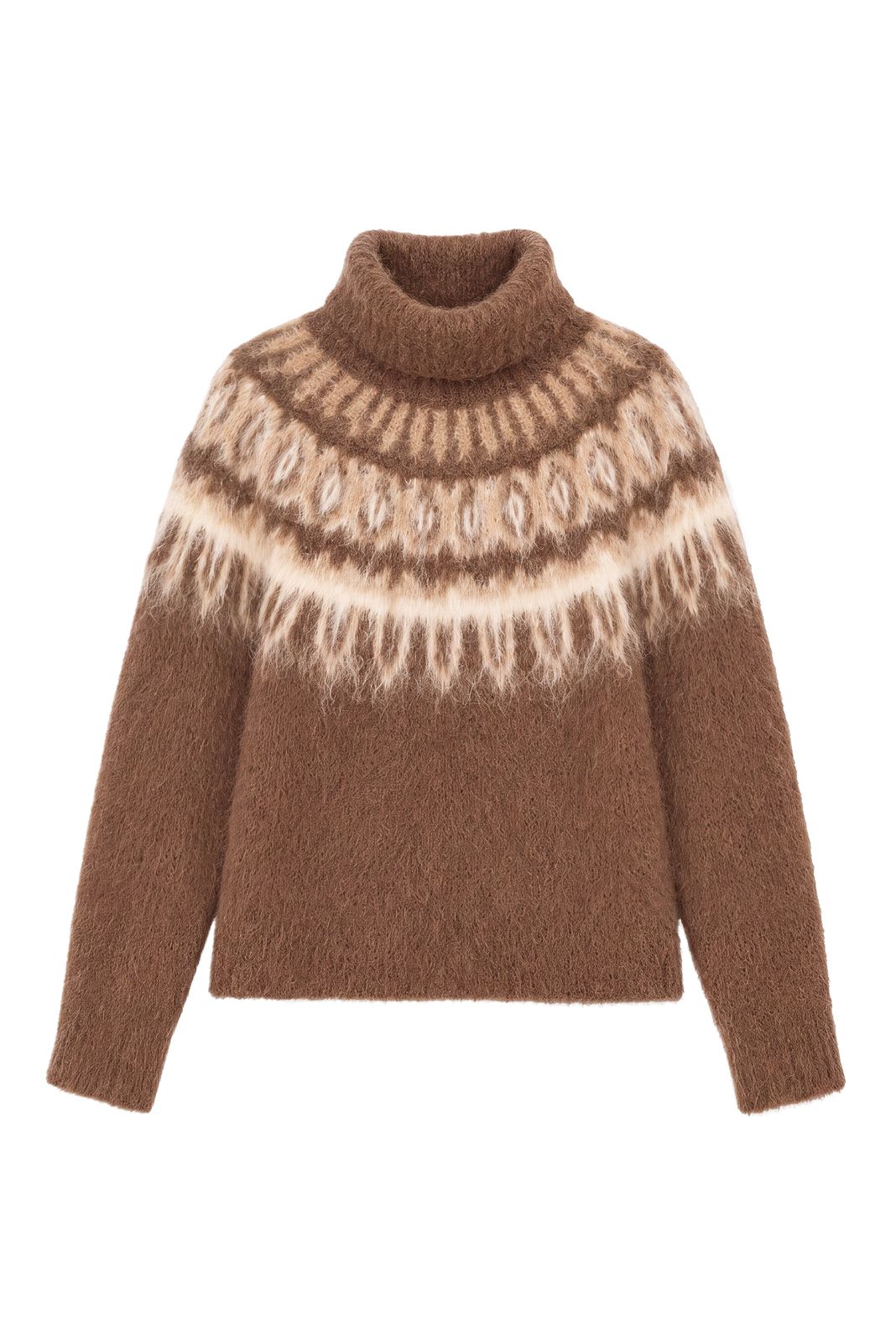 Geneva Roll Neck Knit (chocolate Fairisle)