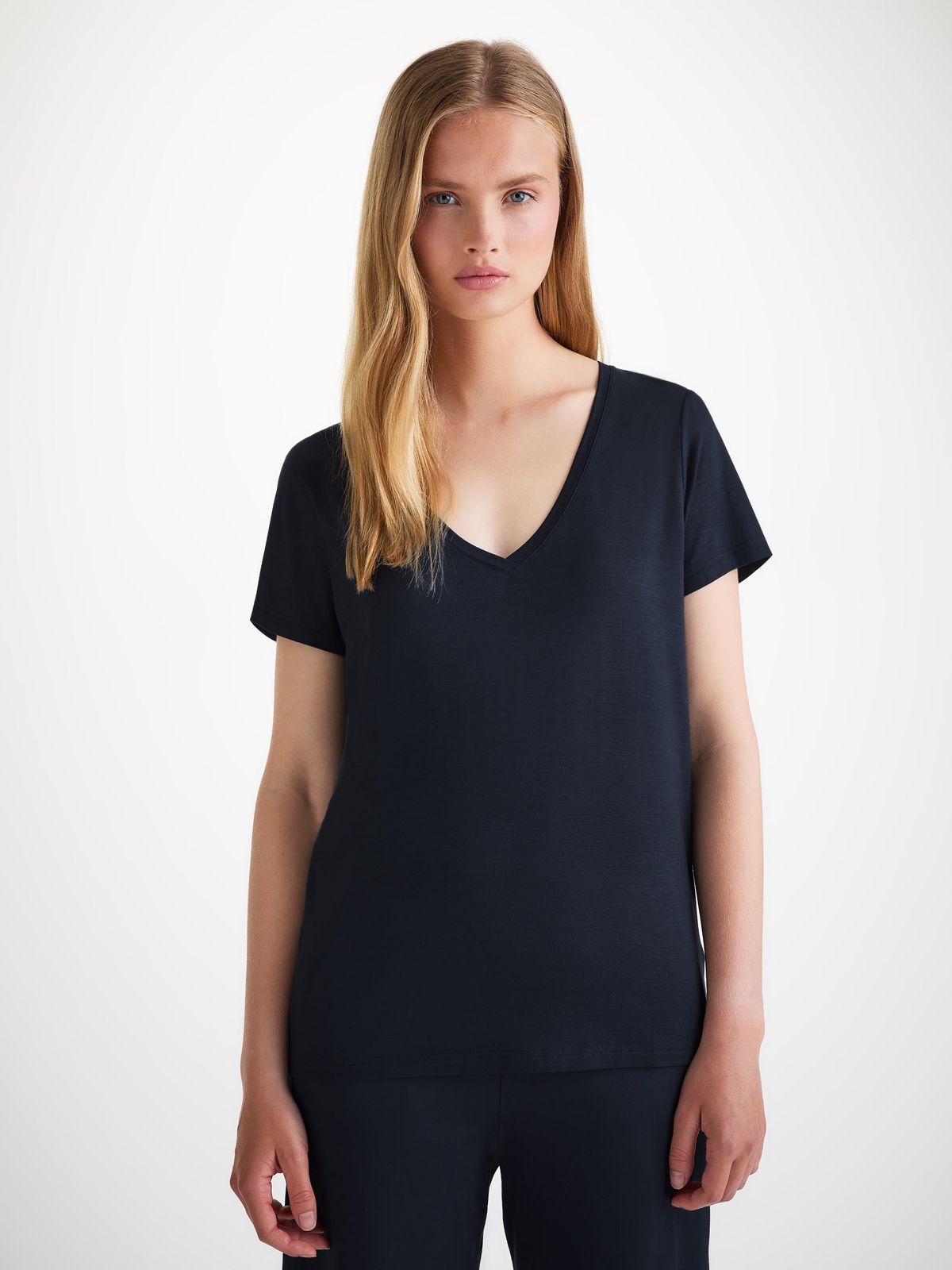 Lara Micro Modal V-Neck T-Shirt Navy Blue