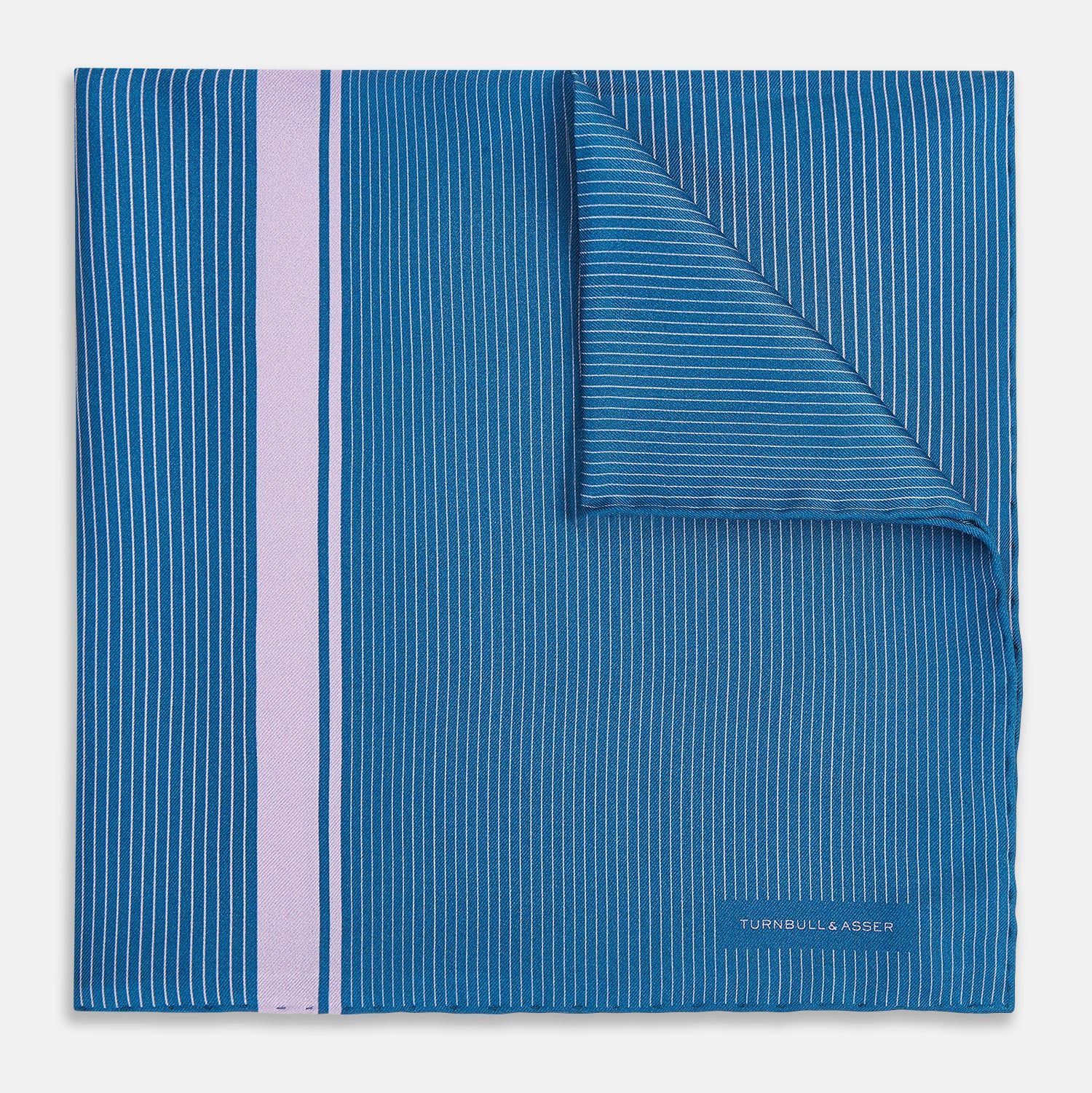 Blue and Lilac Stripe Silk Pocket Square