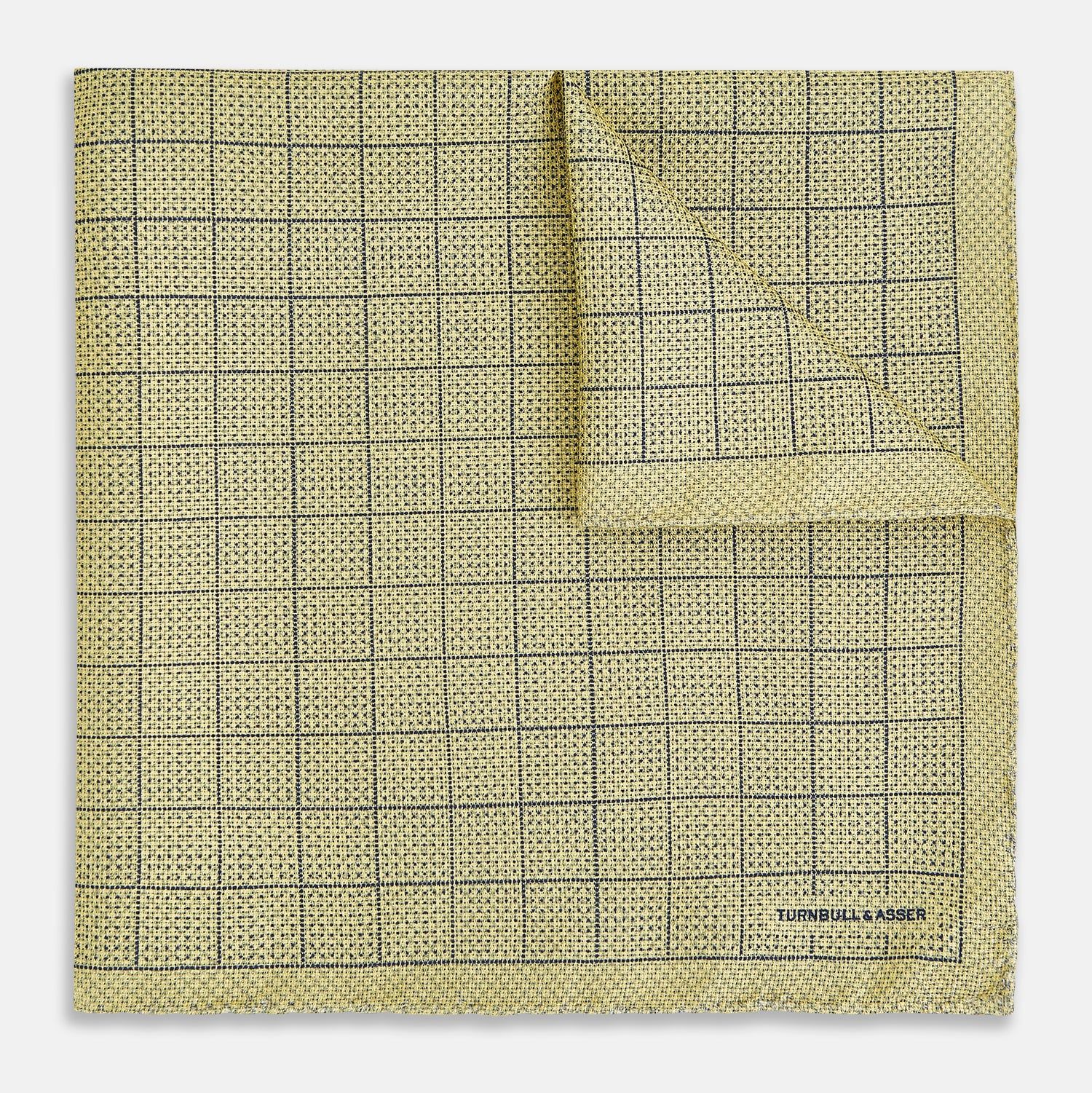 Checked Yellow Pocket Square in Silk