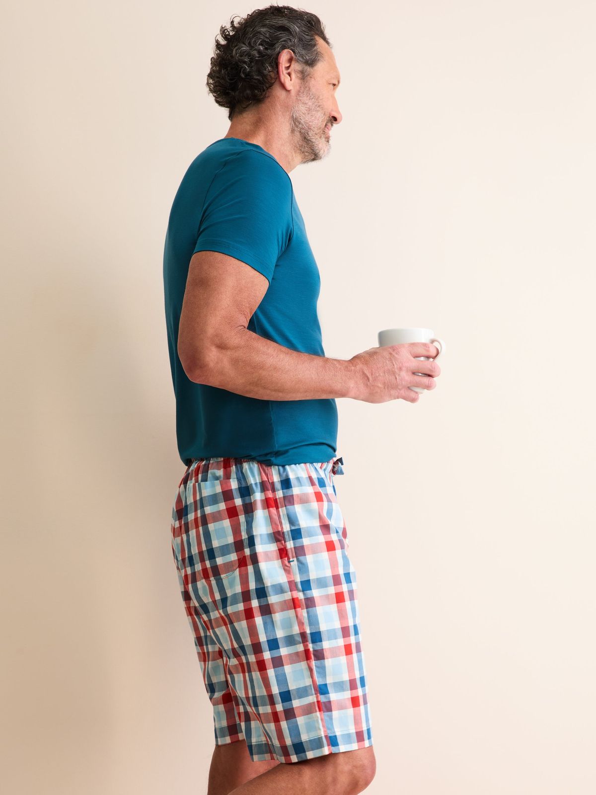 Barker Cotton Lounge Shorts Teal & Red Check
