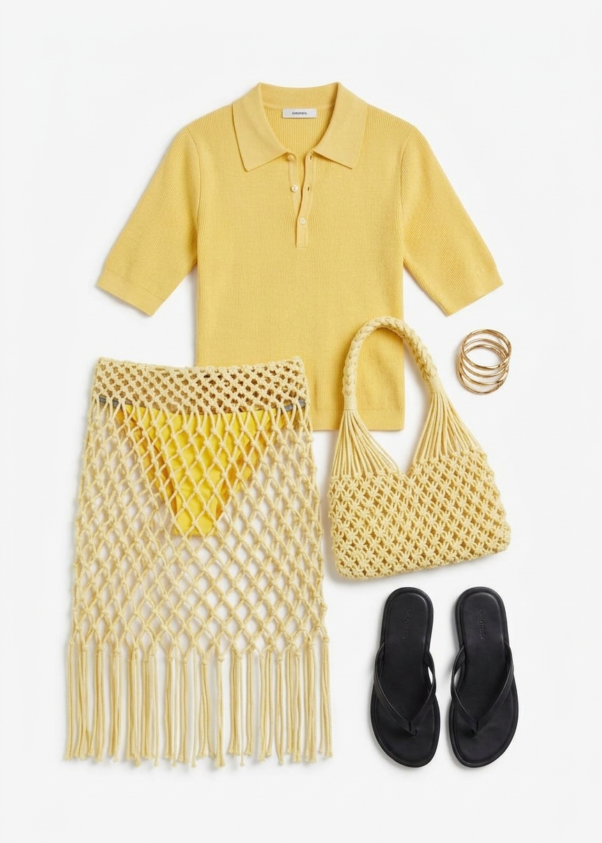 Vally Ribbed Knit Polo Top - Yellow