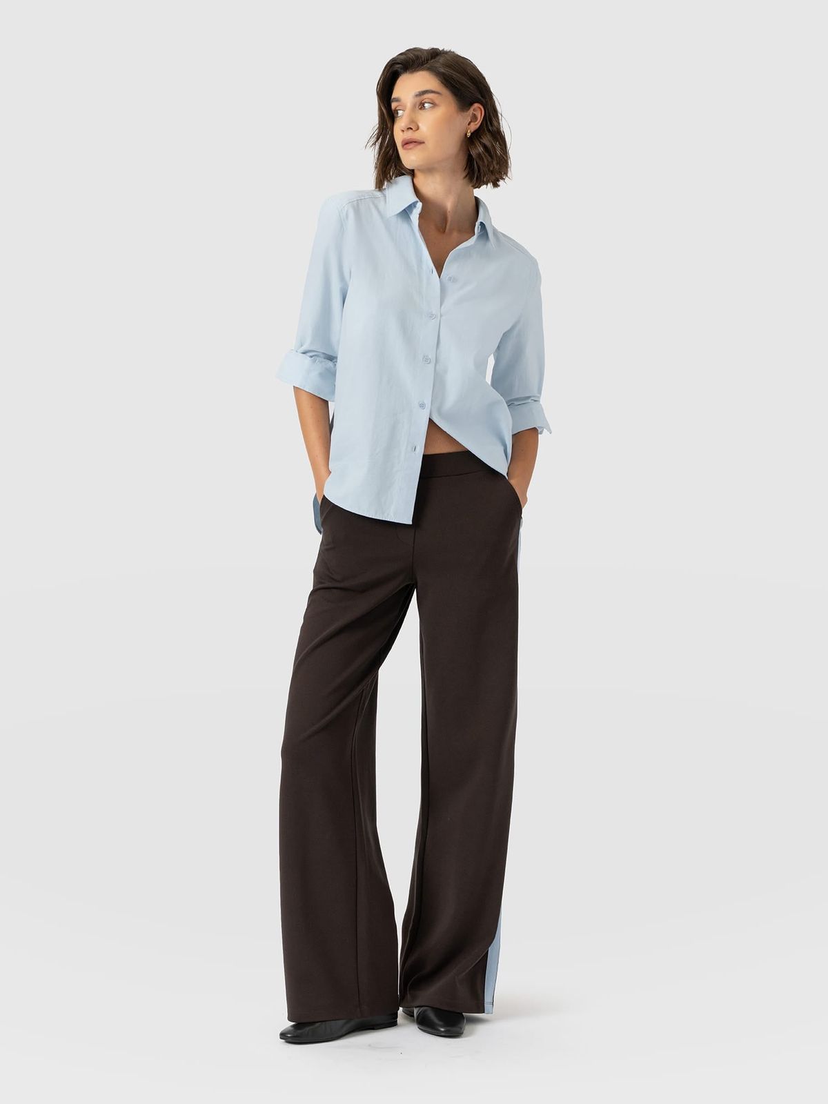 Hoxton Wide Leg Pant - Chocolate - Blue Stripe
