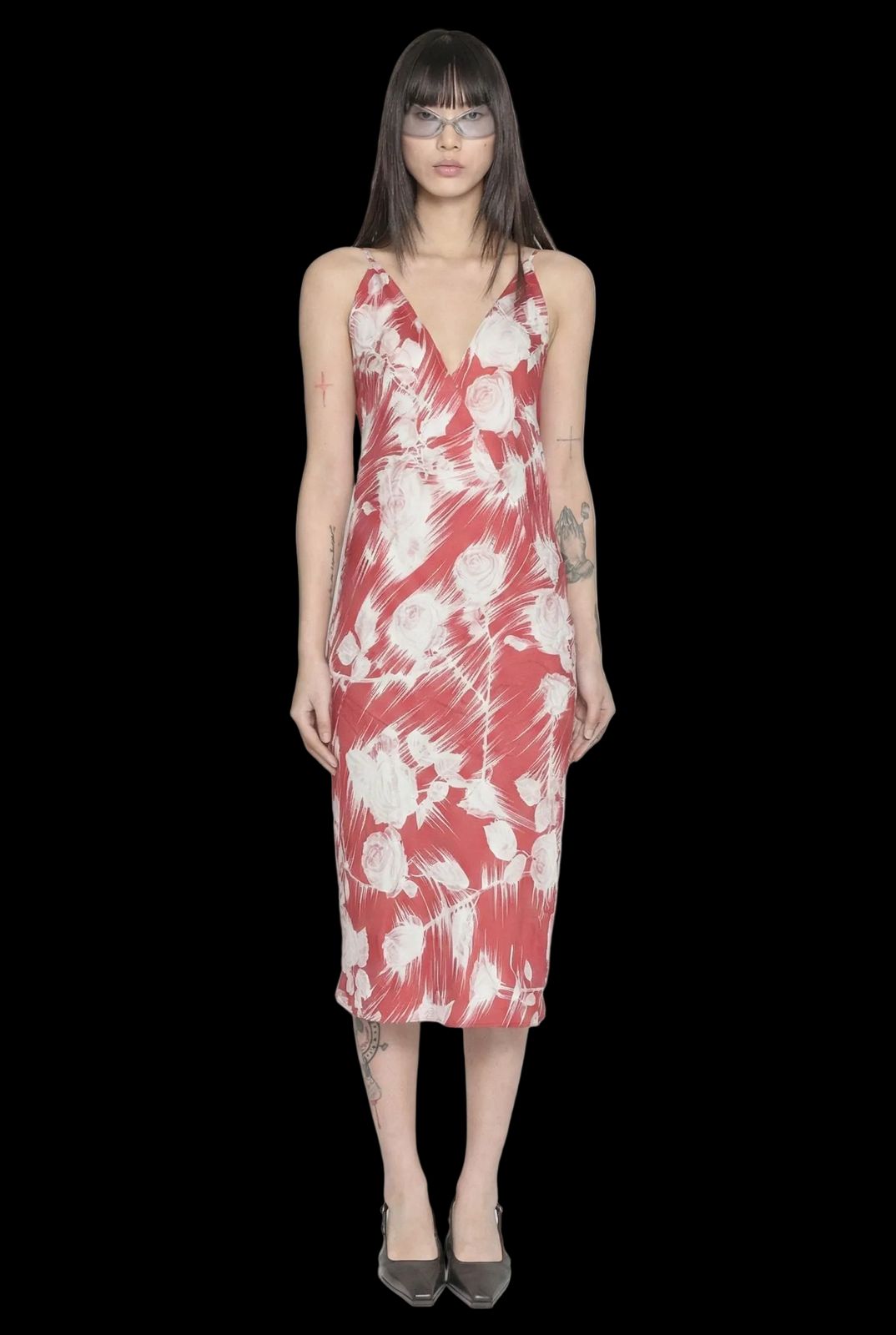 BLUES MIDI DRESS RED/WHITE ROSE