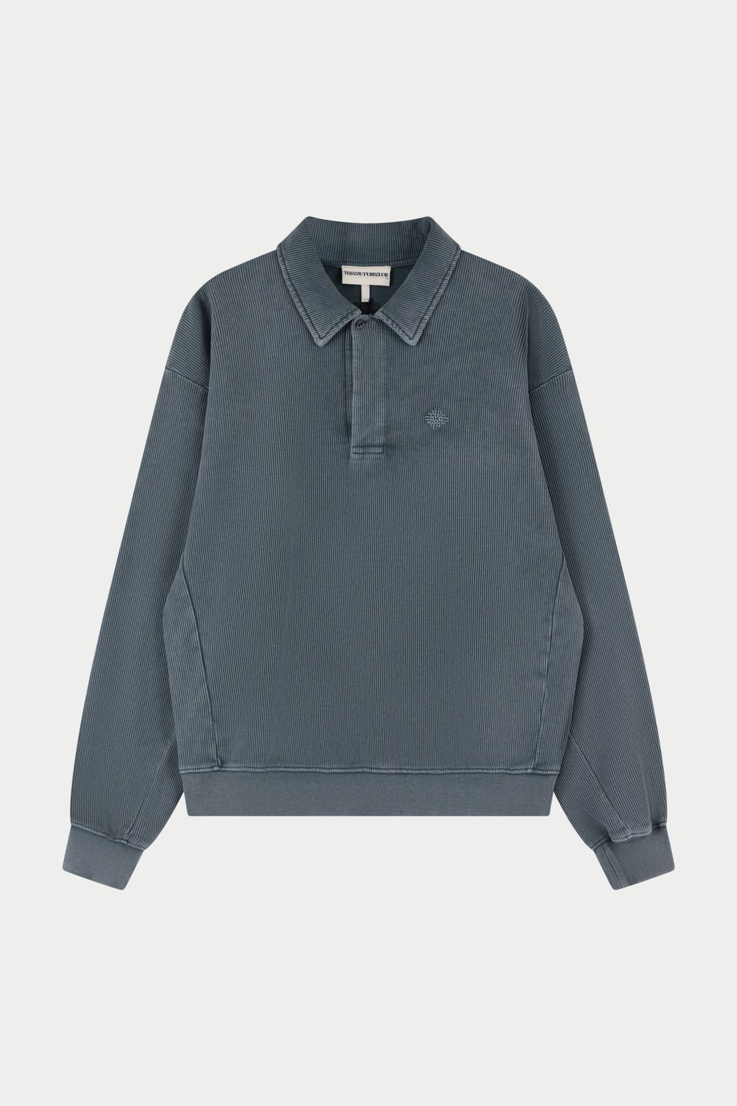 HEAVYWEIGHT WASHED RIBBED POLO SWEATSHIRT - GREY