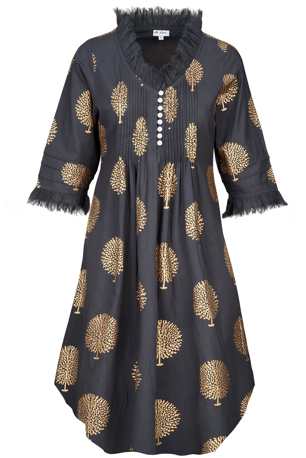 Annabel Cotton Tunic In Charcoal Grey & Gold