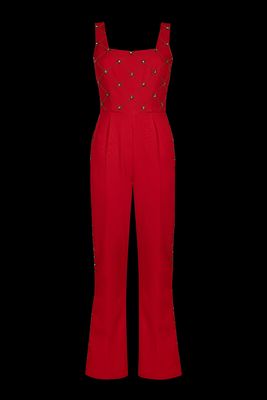 Madeline Embellished Red Jumpsuit