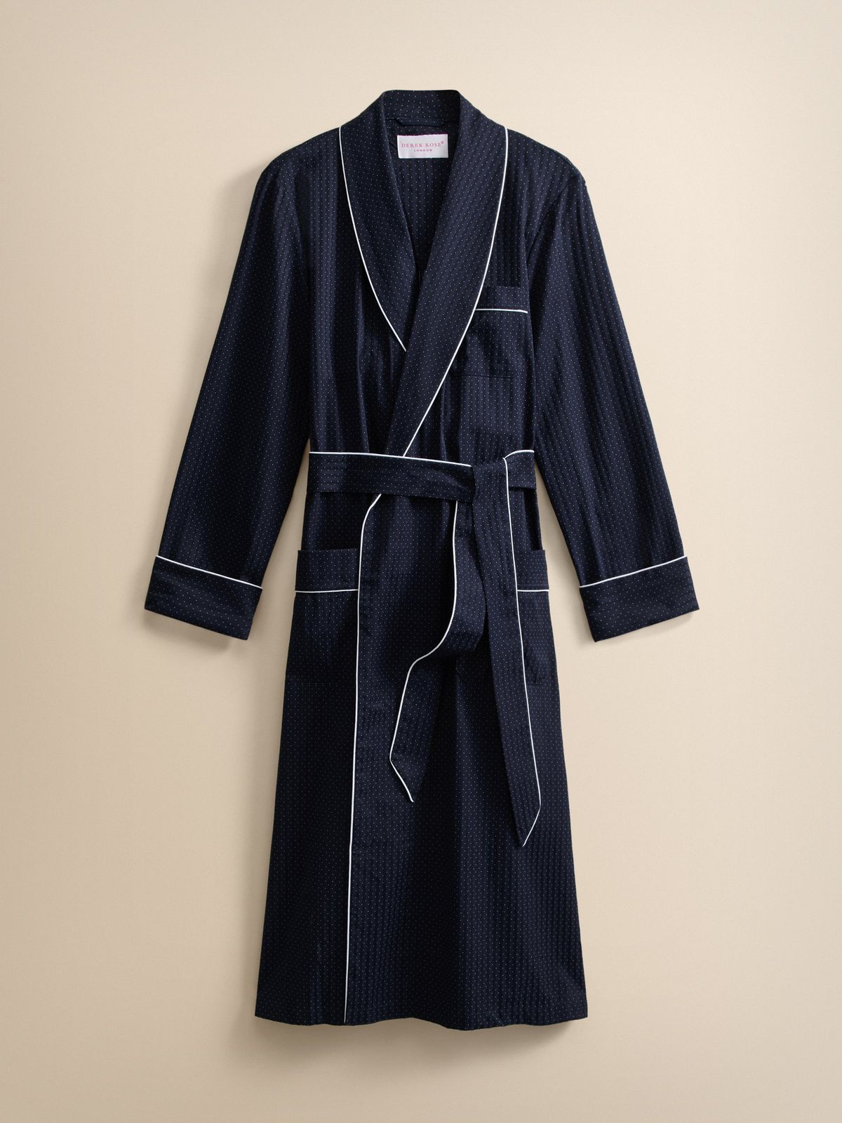 Royal Cotton Dressing Gown Navy Blue Pin Dot Stripe