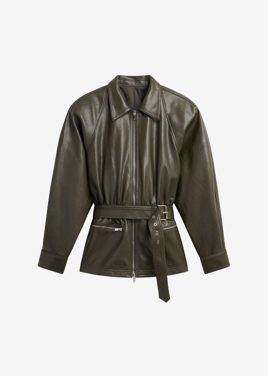 Annette Faux Leather Peplum Jacket - Olive
