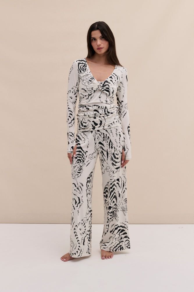 Lyocell Jersey Twist Top & Fold Over Trousers Set Tigress Cream