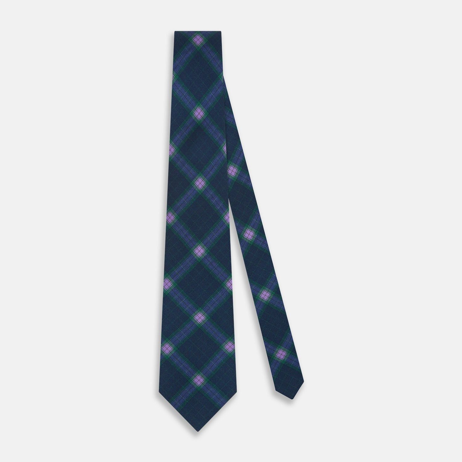 PURPLE AND GREEN CHECKED SILK TIE