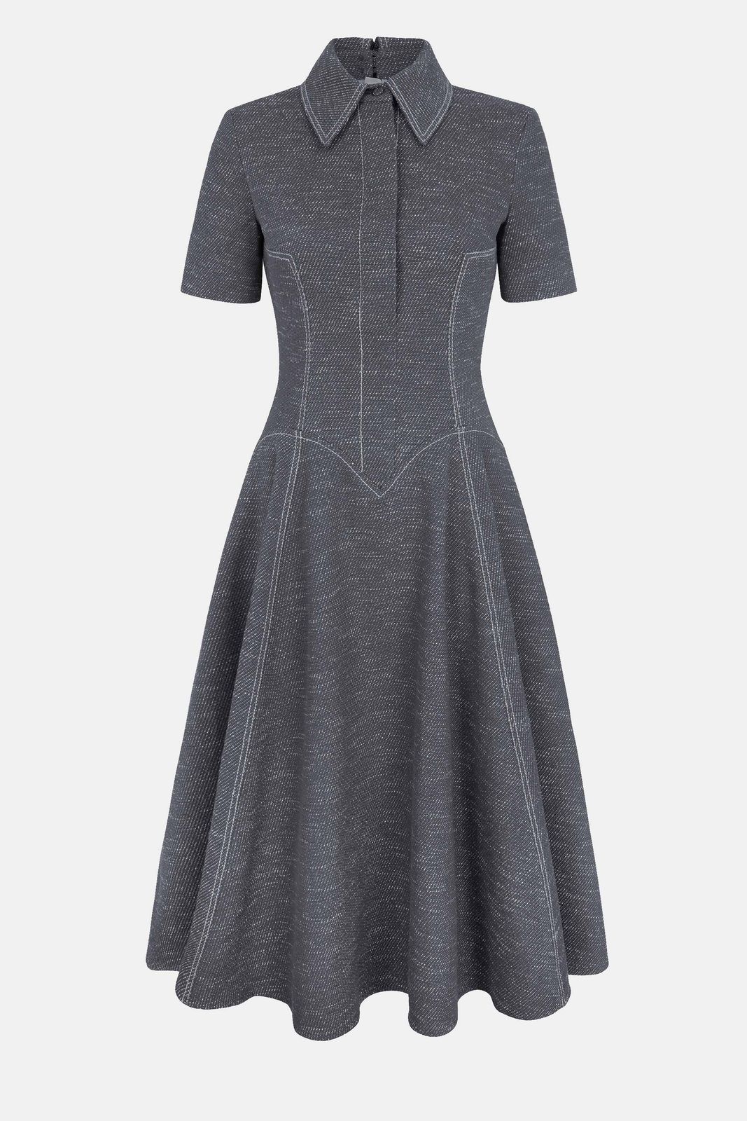 Jody Dress In Navy & Ivory Chevron Weave