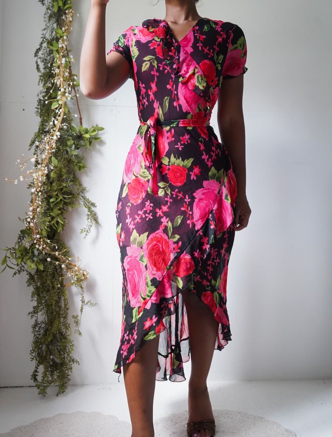Y2K Floral Ruffle Hem Dress
