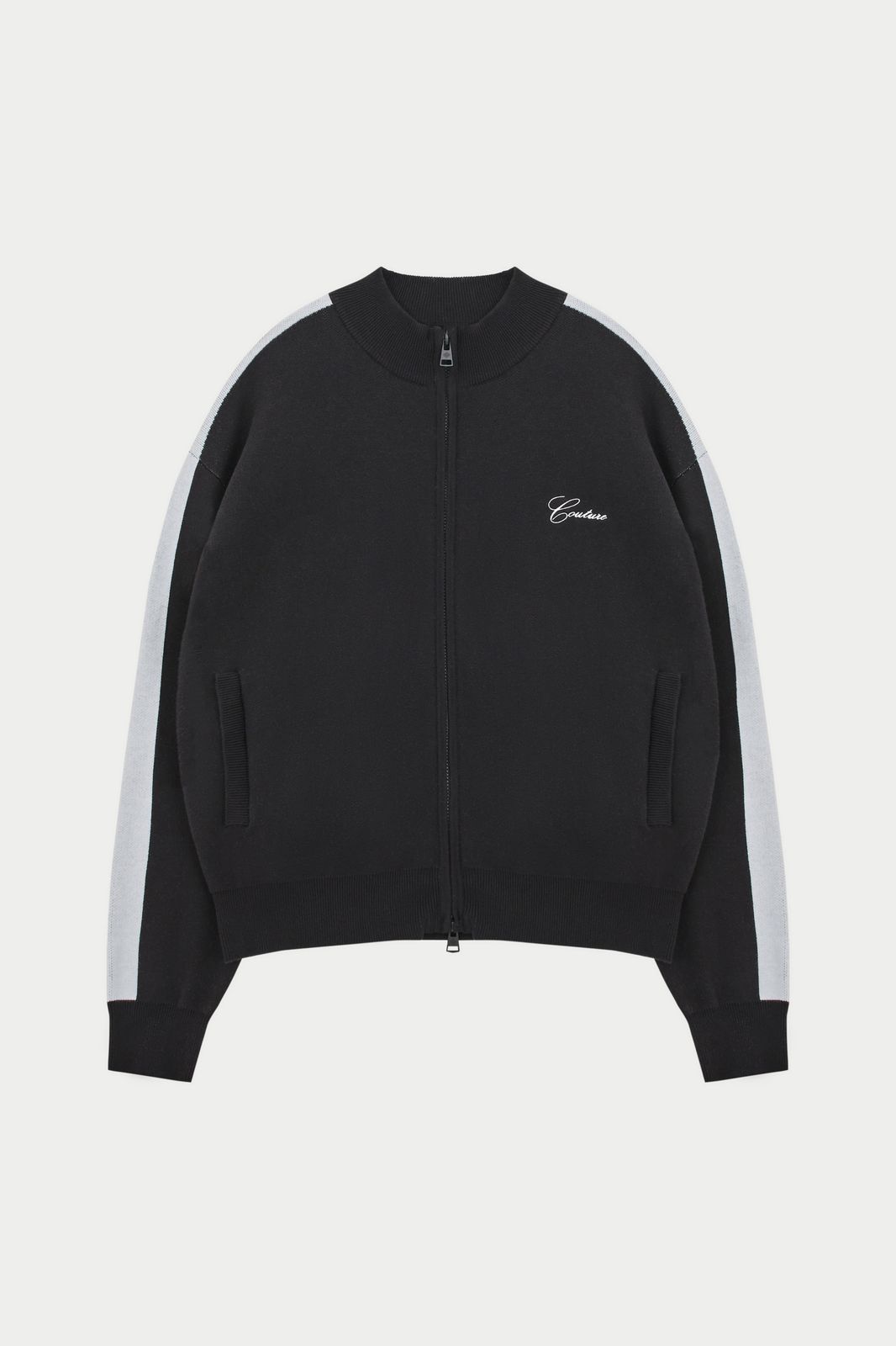 SIDE STRIPE KNITTED TRACK JACKET - BLACK