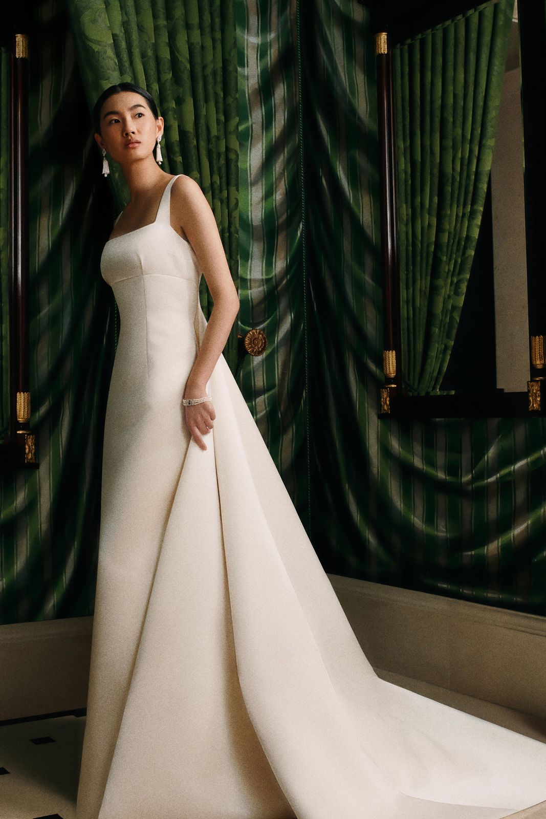 Lethia Bridal Train in Ivory Plain Italian Duchesss
