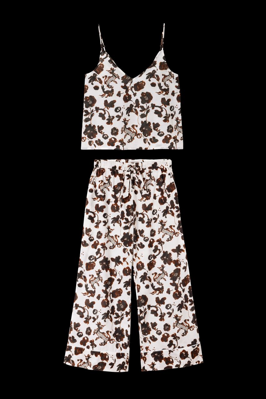Cami Top And Wide Leg Trouser Set Bunny Cream/brown