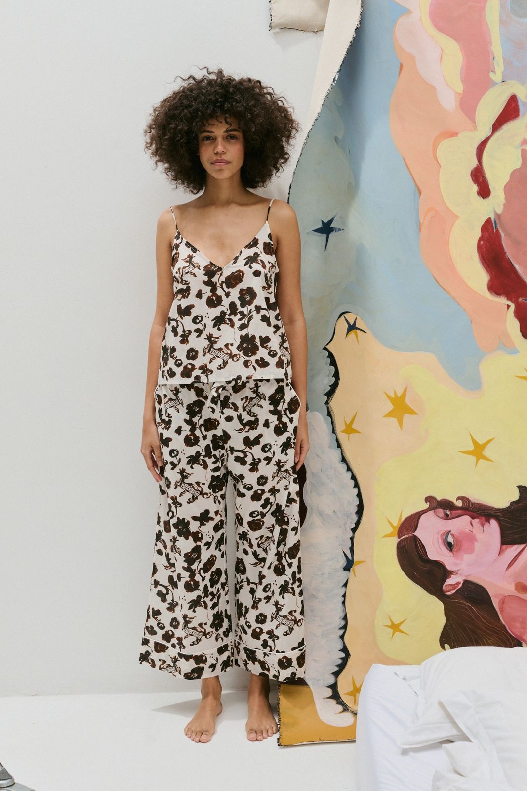 Cami Top and Wide Leg Trouser Set Bunny Cream/Brown
