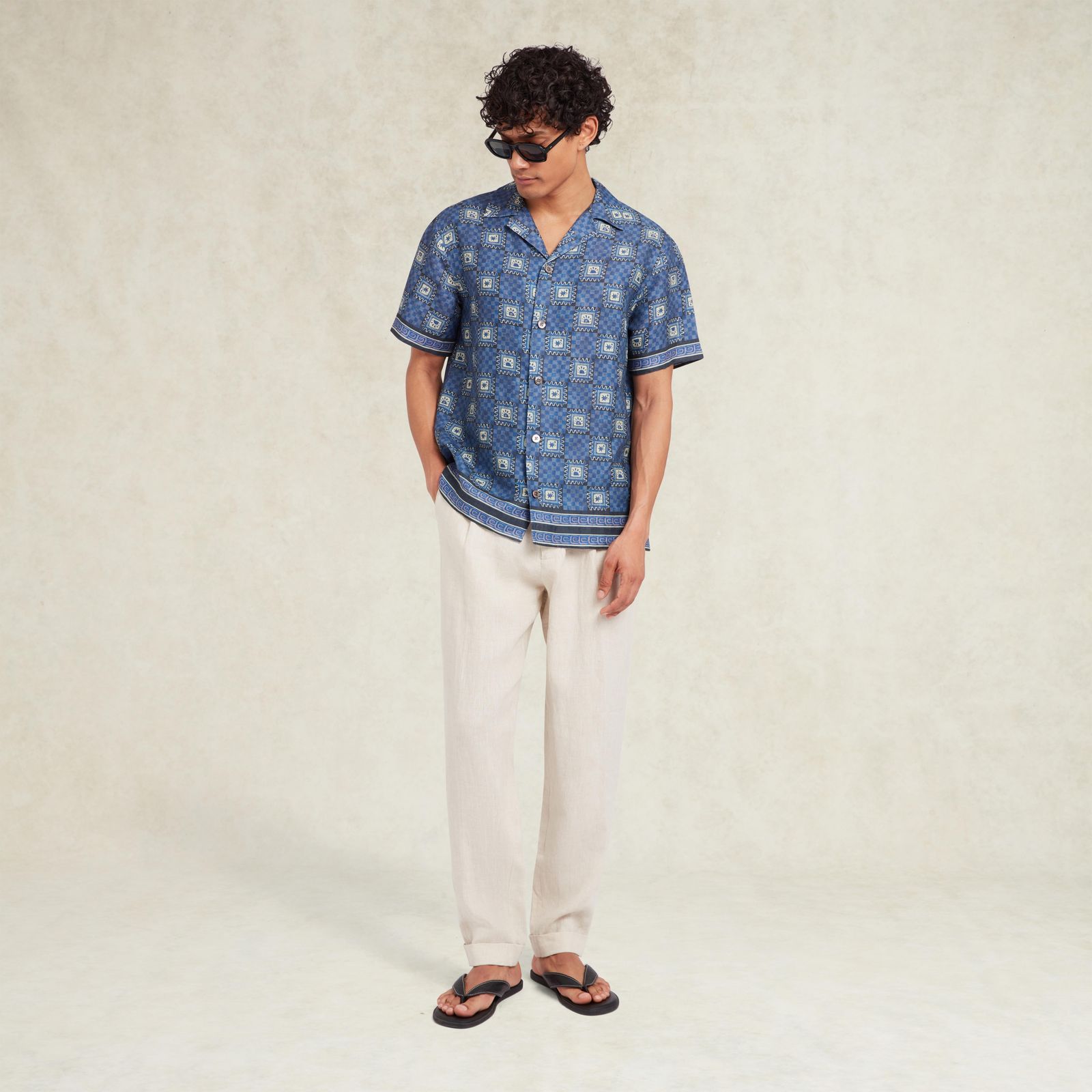 Telha Print Linen Shirt - Navy