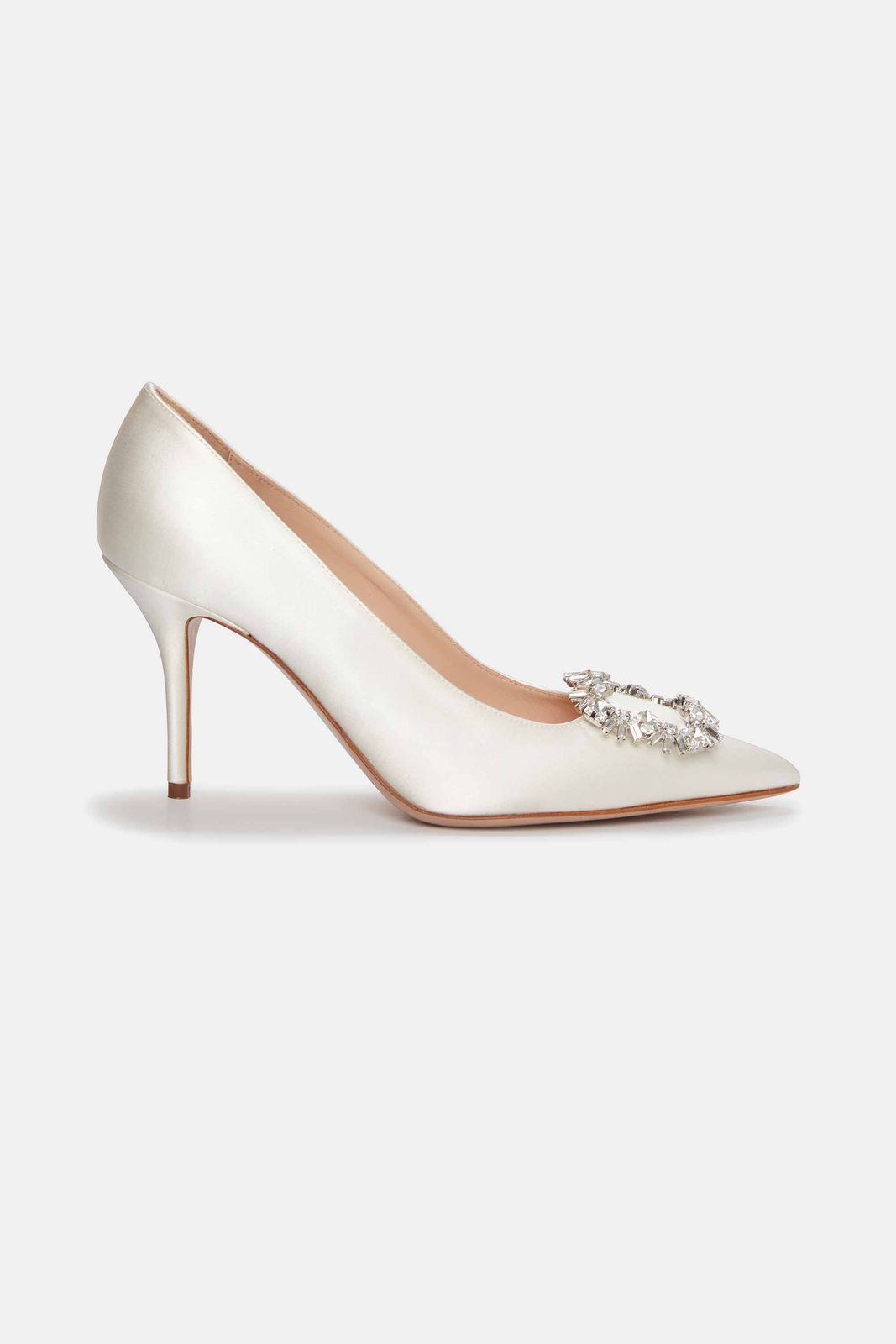 Sophia Jewel Buckle Shoe In Ivory Satin