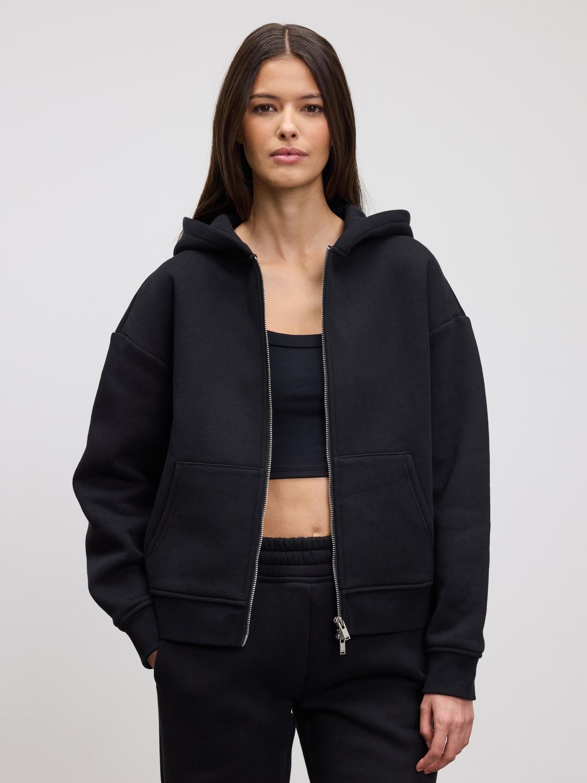 Womens Relaxed Zip Hoodie in Black