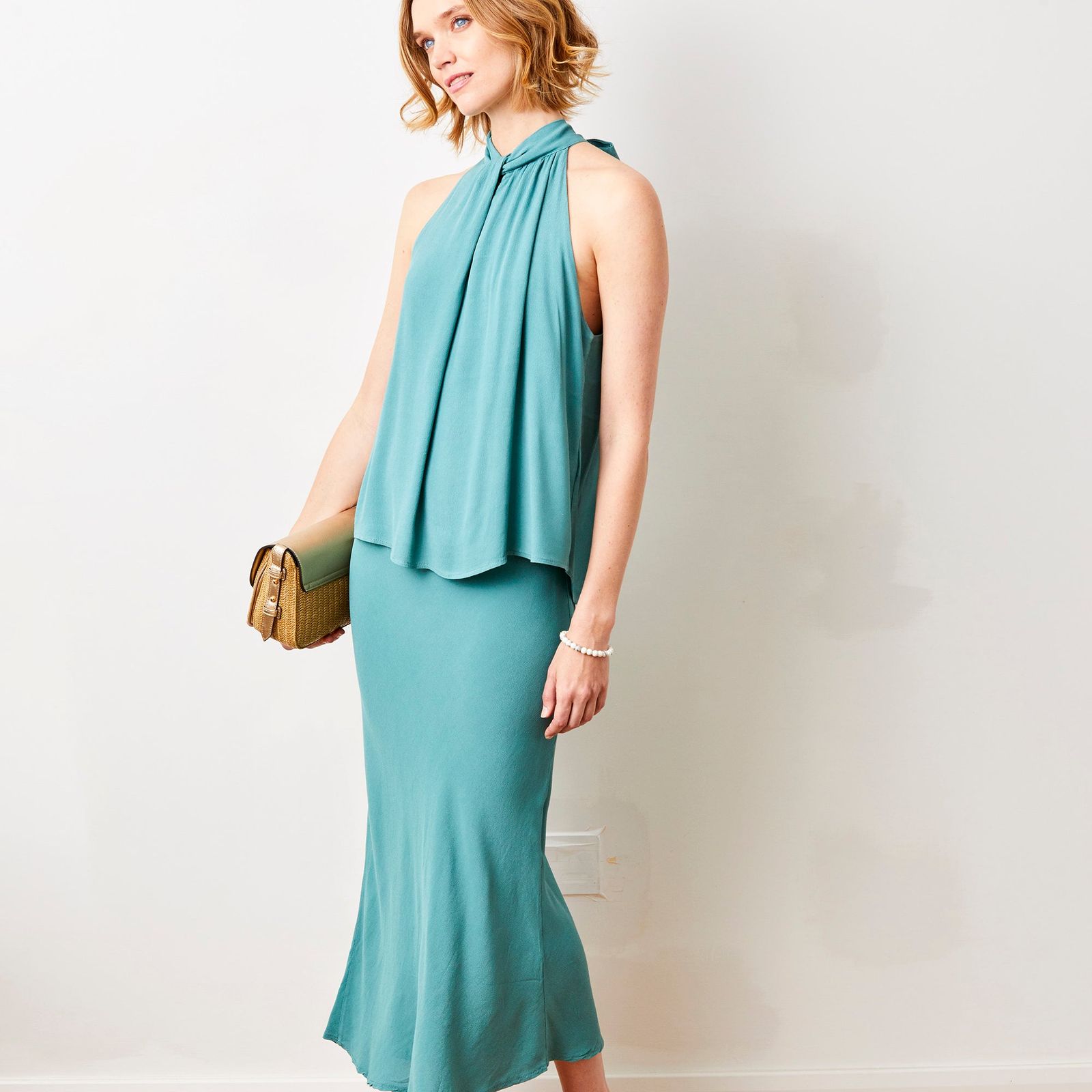 Gene Bias Cut Crepe Skirt