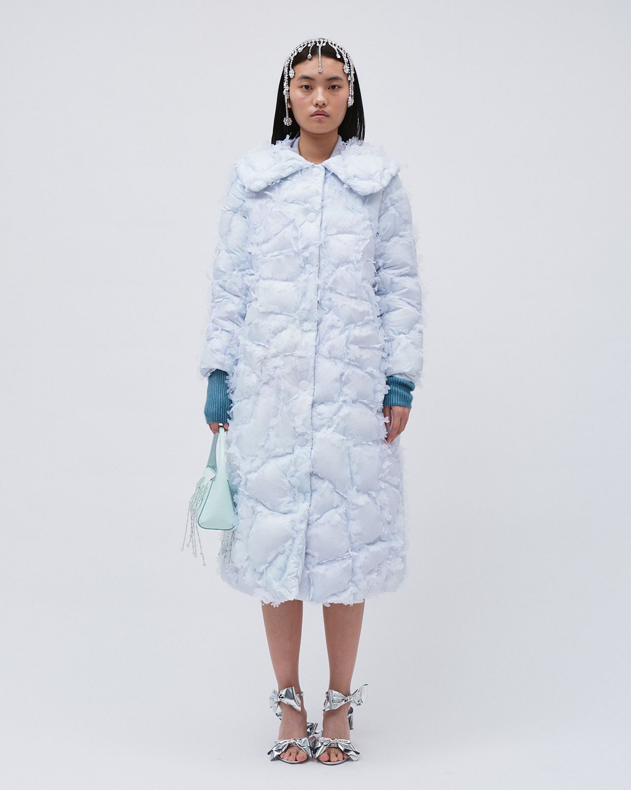 QUILTED LASER-CUT FLOWER PUFFER LONG COAT