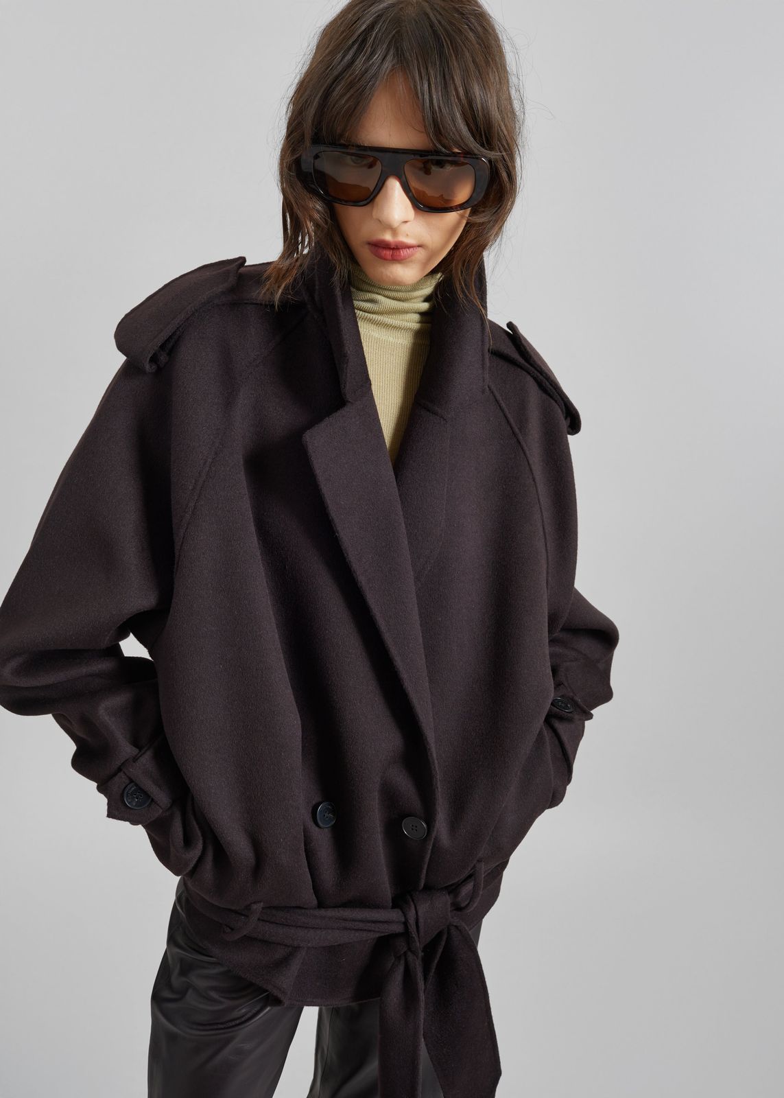 Elys Short Wool Trench - Dark Plum