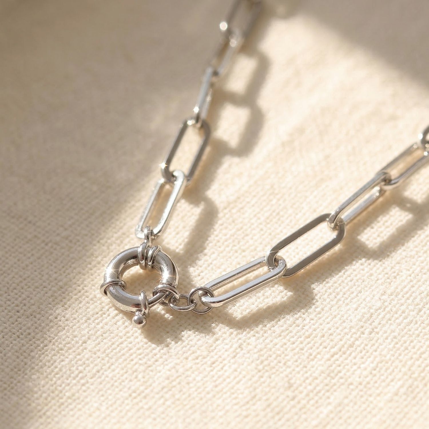 Statement Rhodium Filled Silver Paperclip Link Necklace