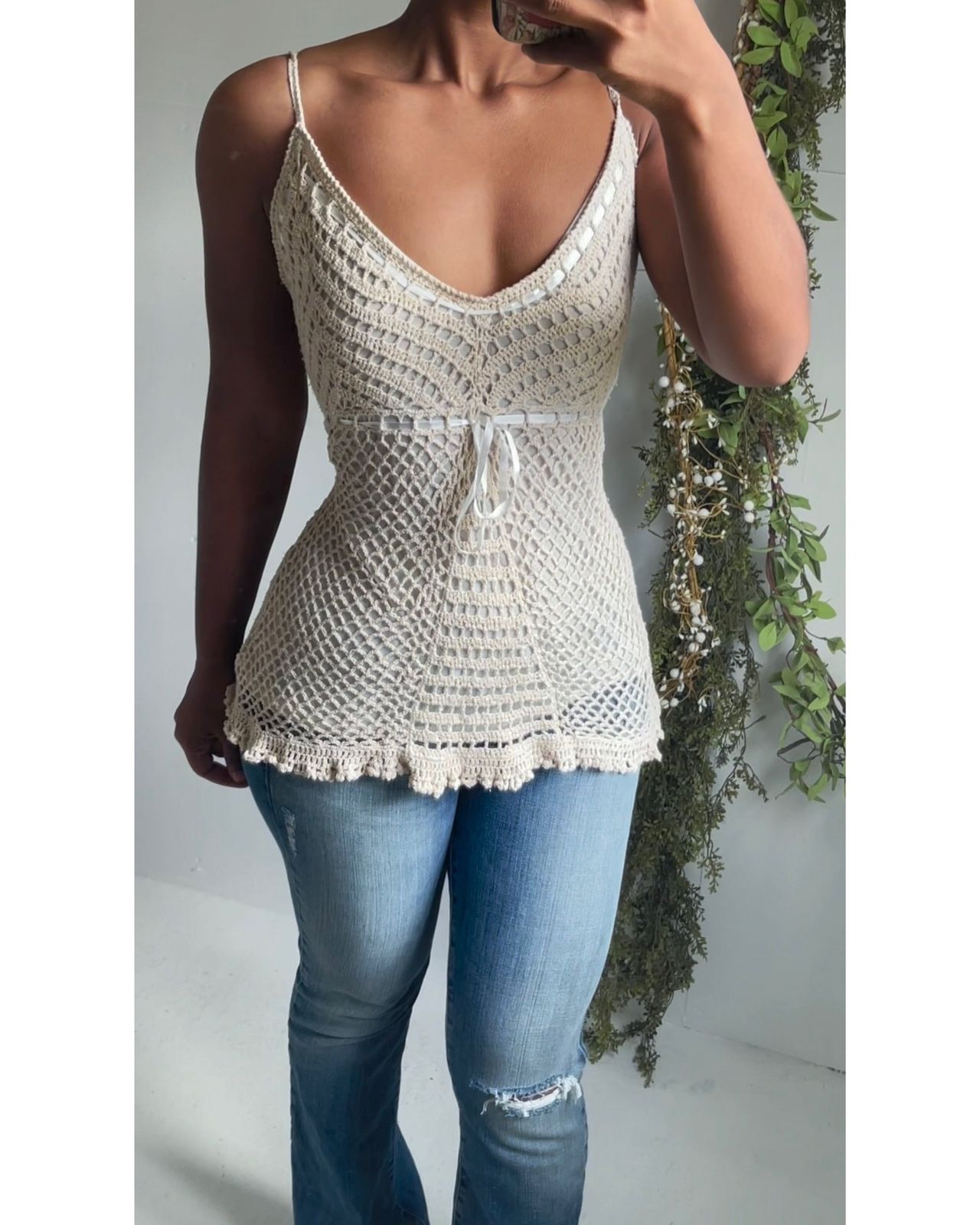 Vintage Y2K Cream Crochet Knit Cami