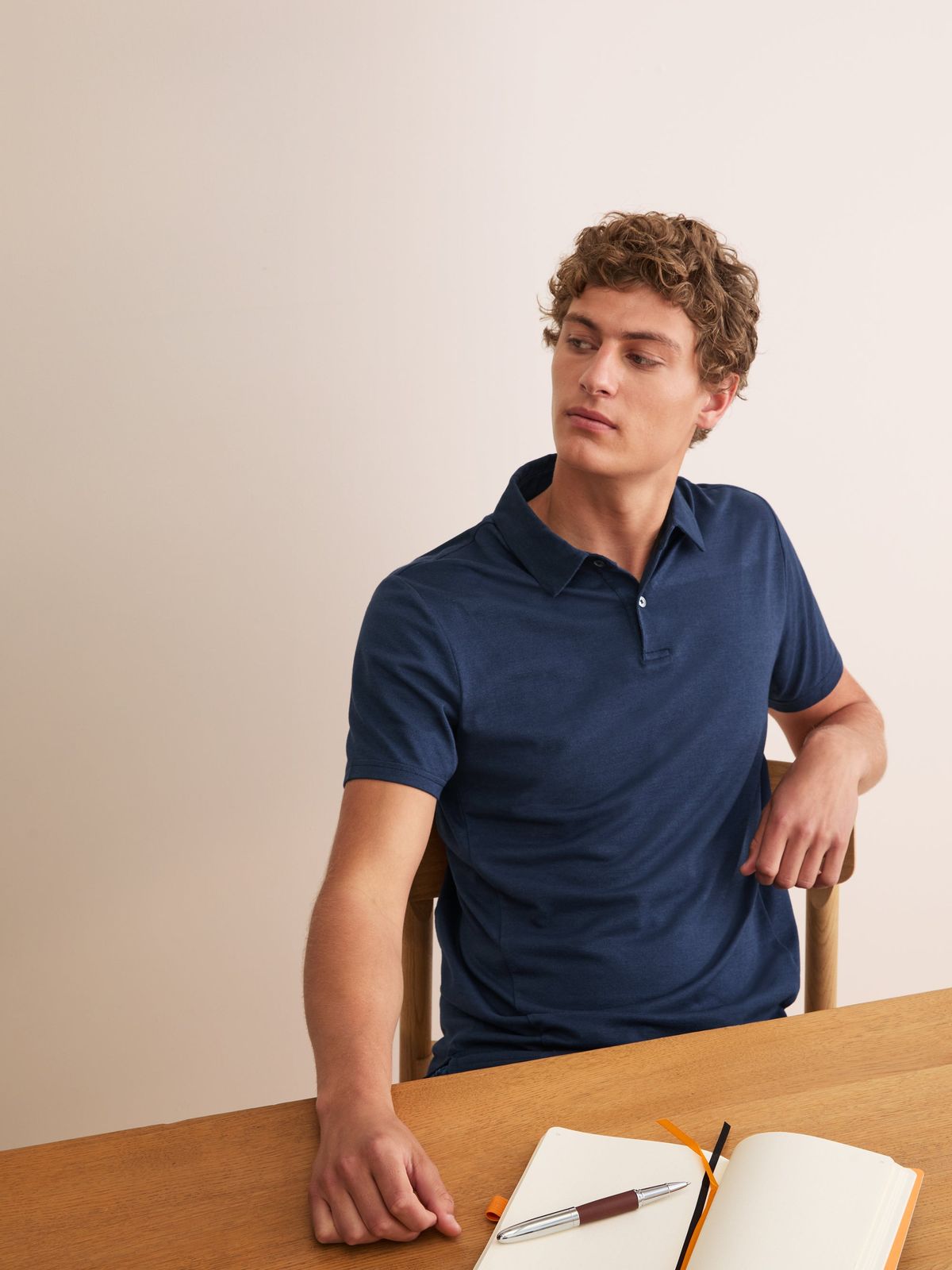 Ramsay Cotton Blend Polo Shirt Navy Blue
