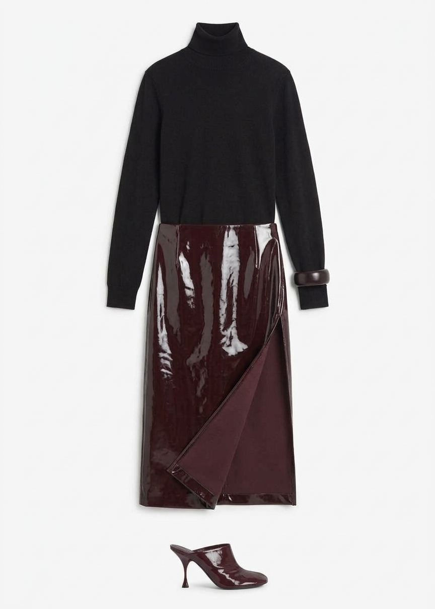 Samantha Patent Zip Skirt - Burgundy