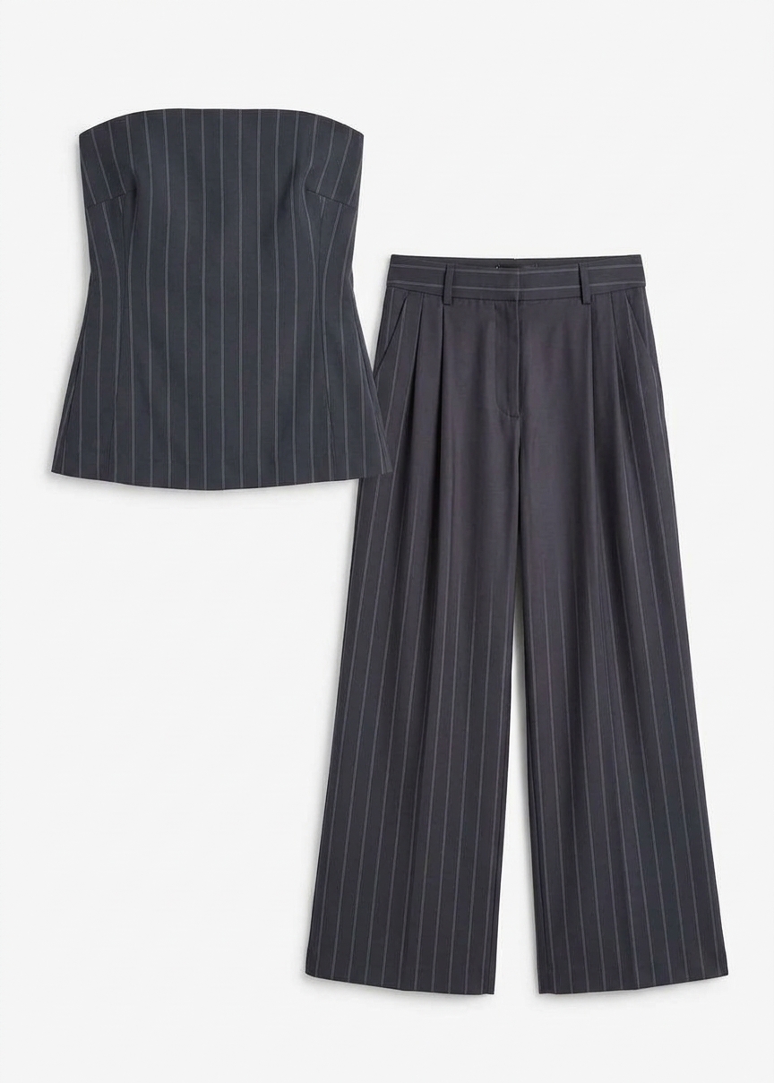 St. Agni Strapless Rouleau Tie Top - Ink Stripe