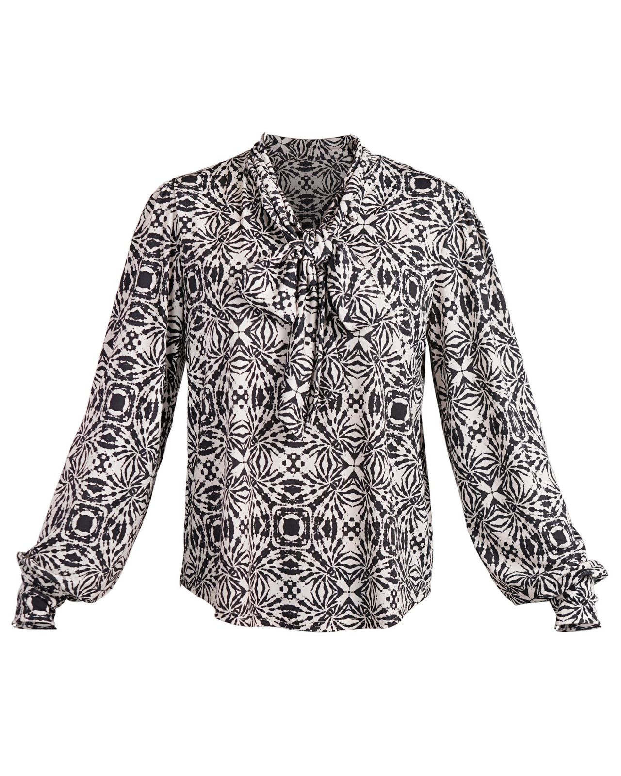 Black & Cream Bow Blouse | Zoe Geometric Print Soft Jersey Blouse