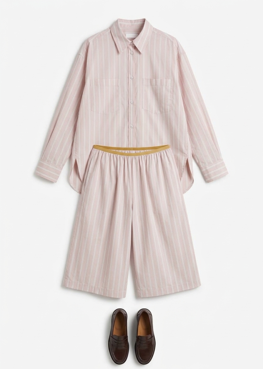 Oana Cotton Padded Shirt - Pink/white Stripes