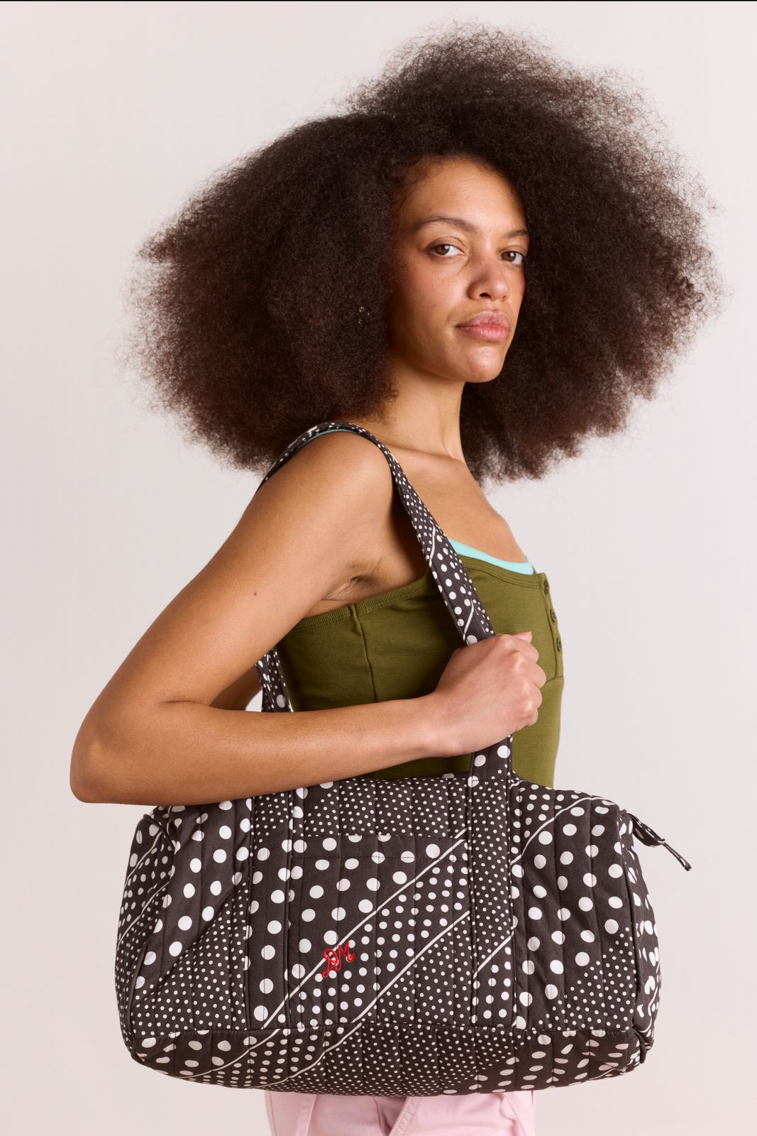 Quilted Weekender Bag - Washed Black Spot Print