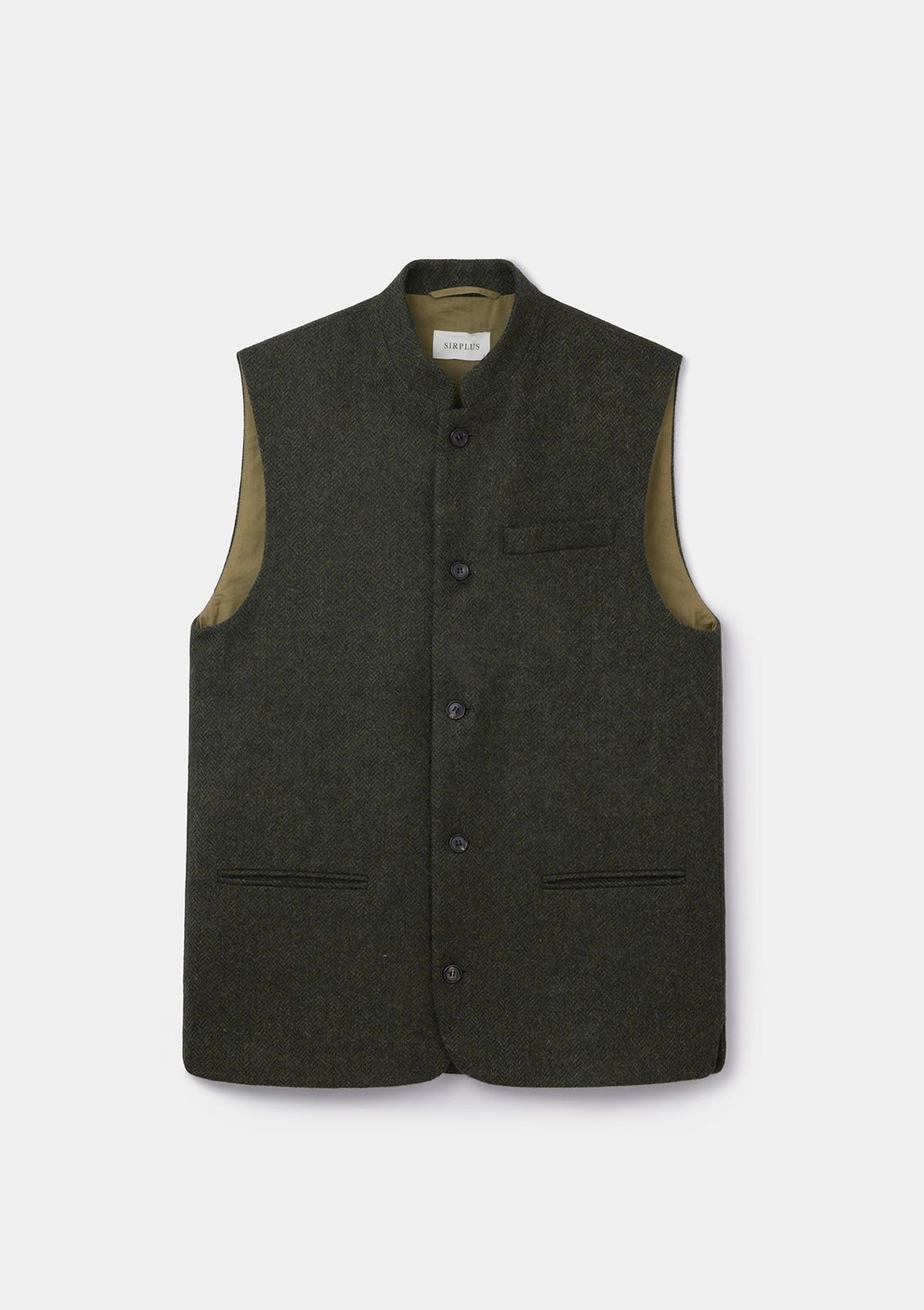 Juniper Green Herringbone Nehru Waistcoat