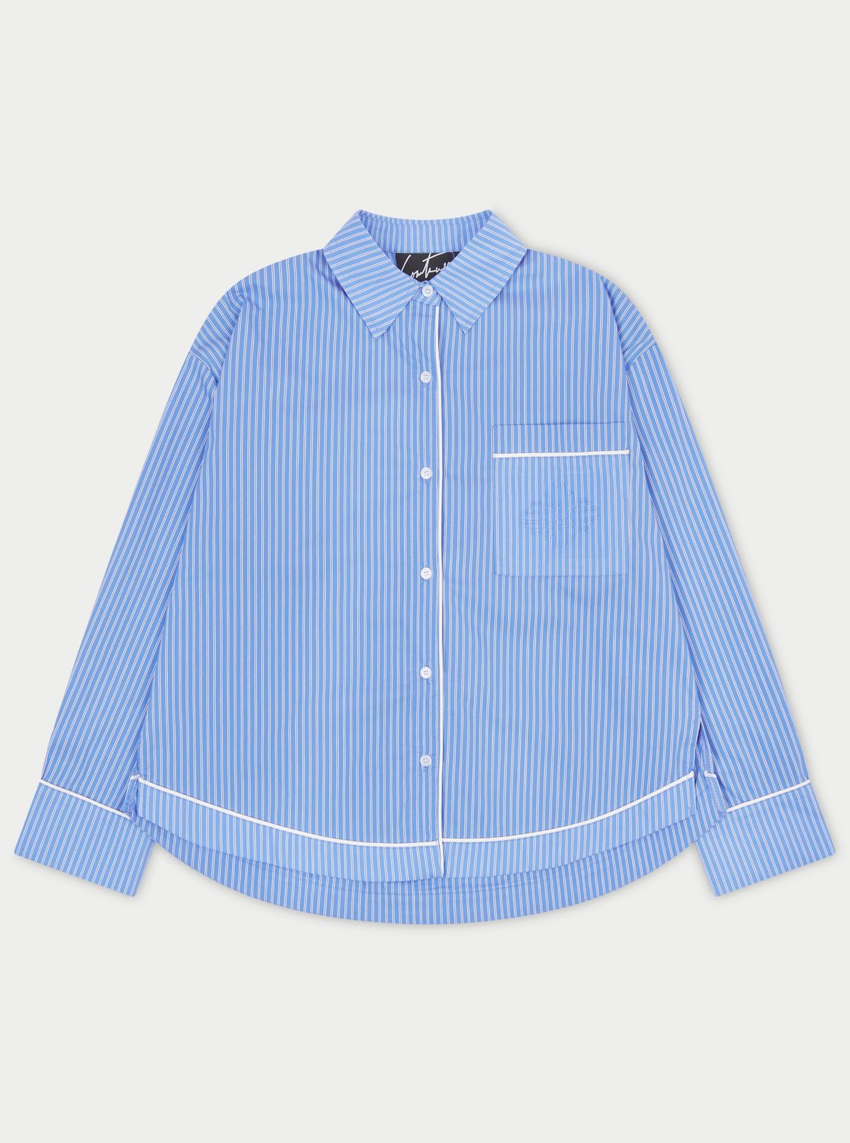 STRIPE PIPED EMBLEM SHIRT - BLUE