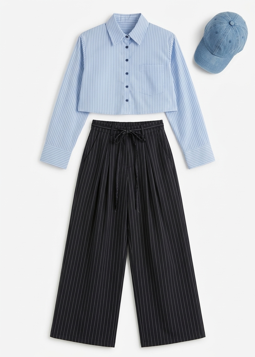 Noor Wide Pants - Navy Pinstripe