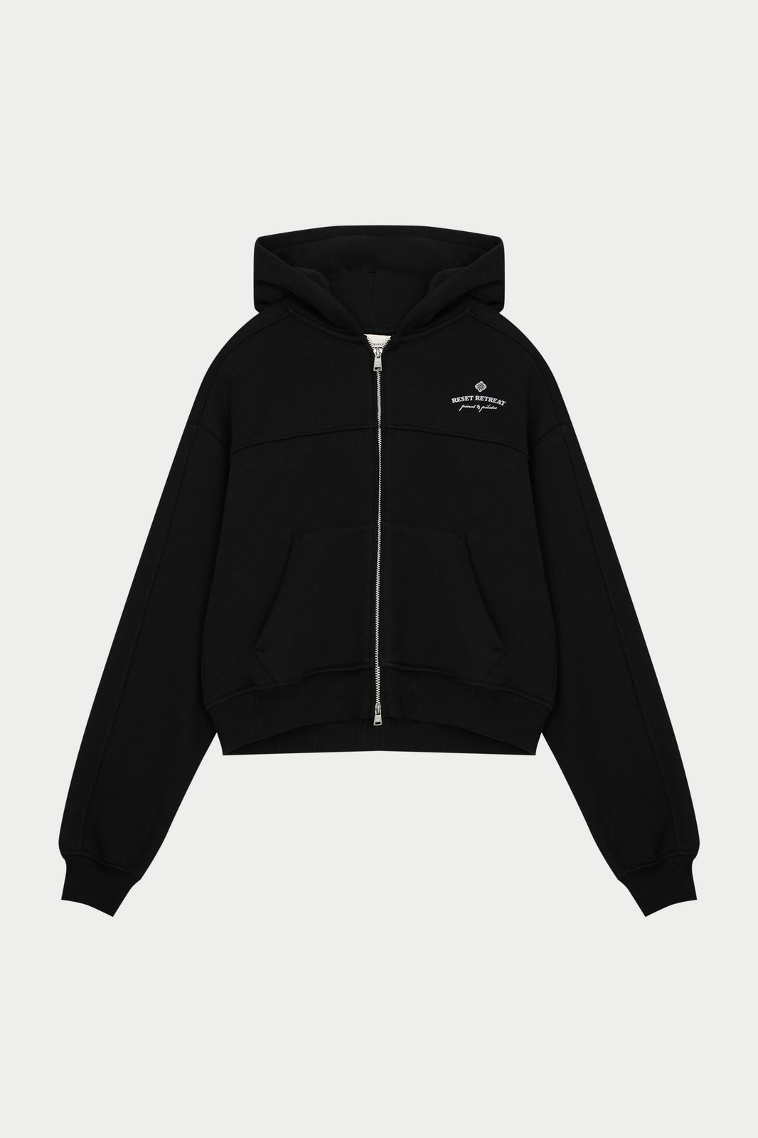 PILATES & PINOT ZIP THROUGH CROPPED HOODIE - BLACK