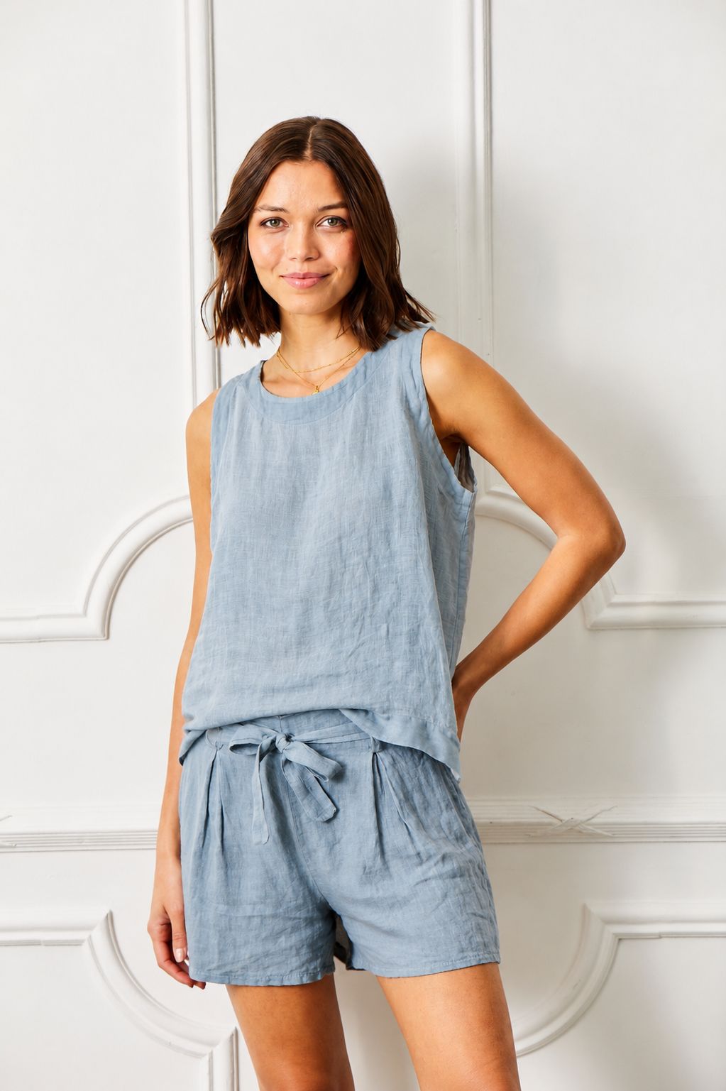 Maverick Round Neck Linen Sleeveless top