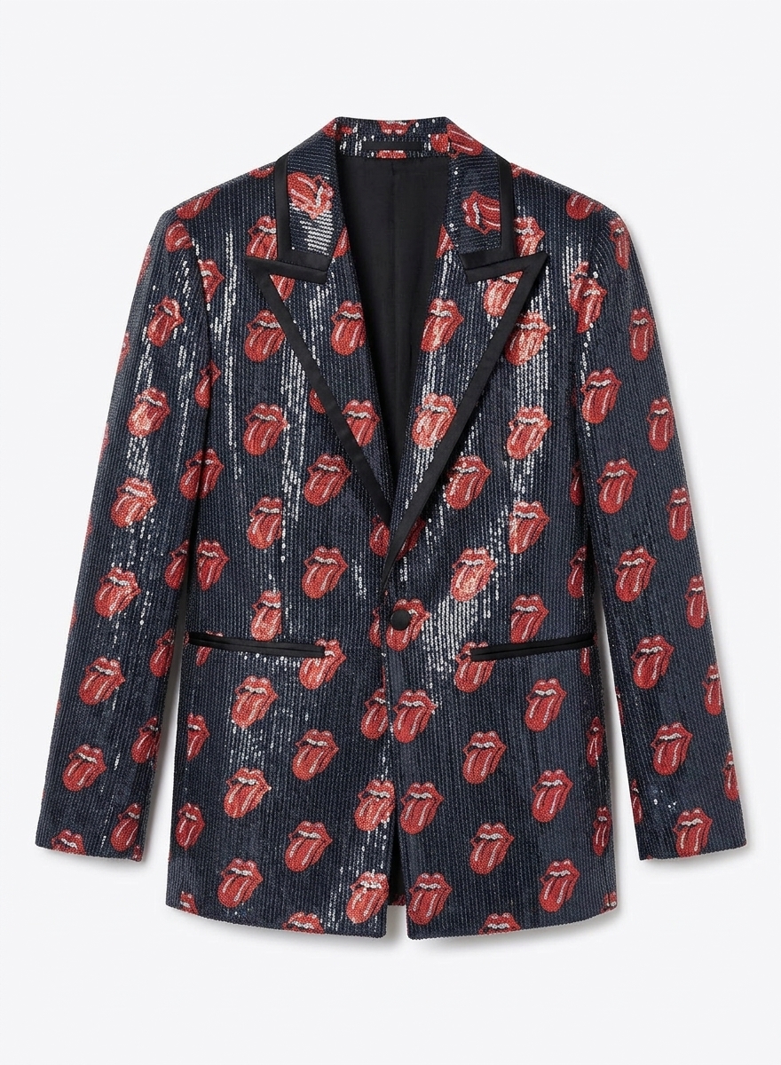 Phix X Rolling Stones Tongue Logo Sequin Embellished Velvet Blazer