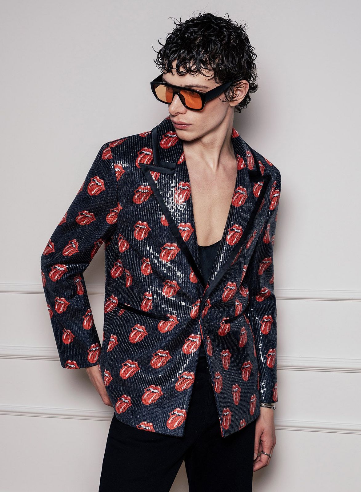 Phix X Rolling Stones Tongue Logo Sequin Embellished Velvet Blazer