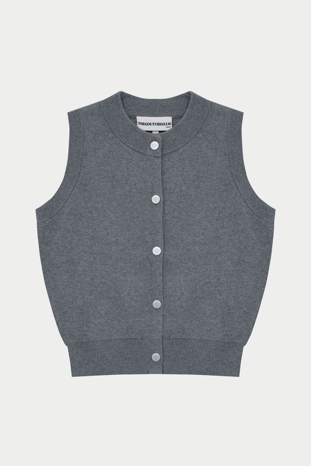 KNIT BUTTON THROUGH TOP - GREY MARL