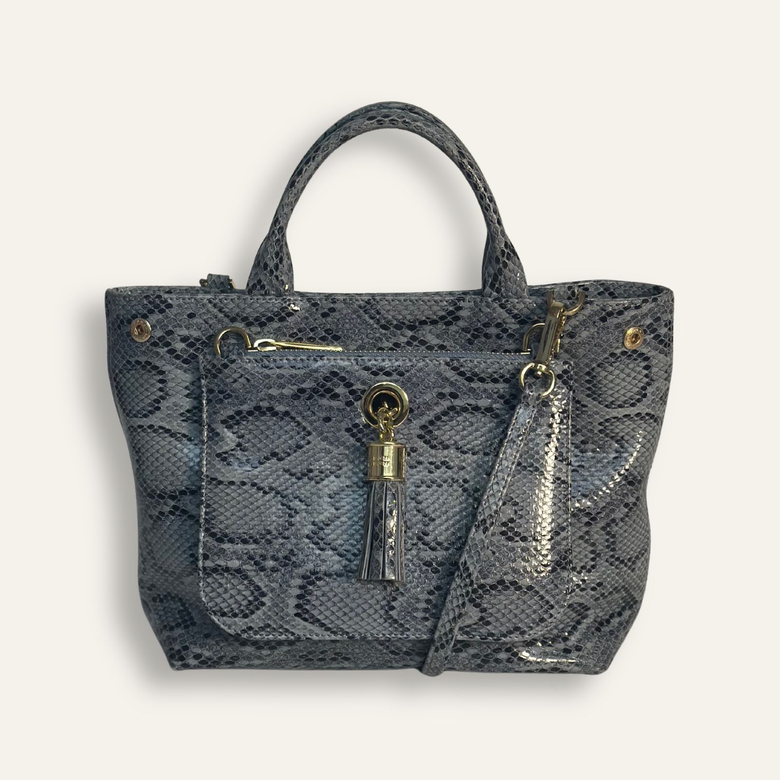 Preloved Mini D Tote | Blue Python with Gold hardware
