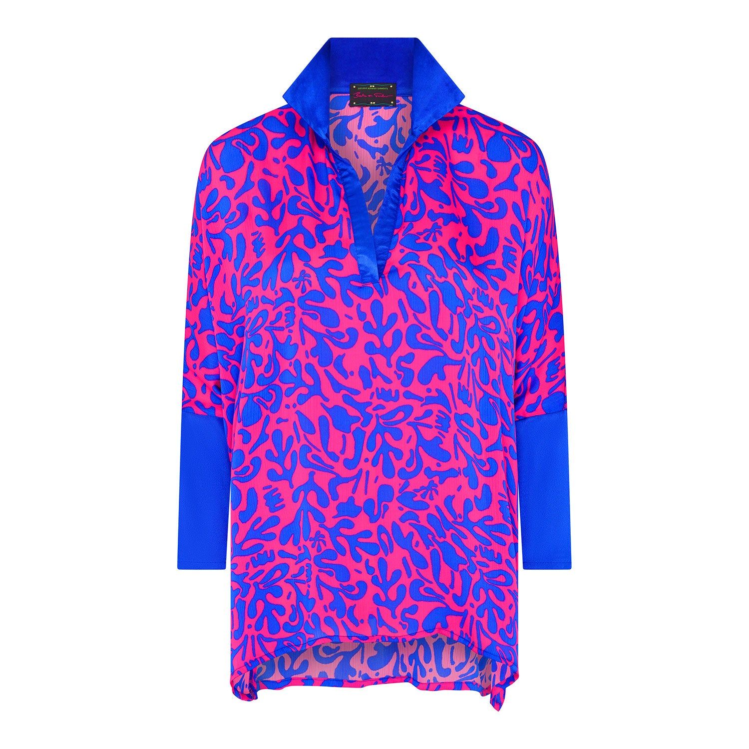 Royal/Pink Coral Print Oversized Shirt