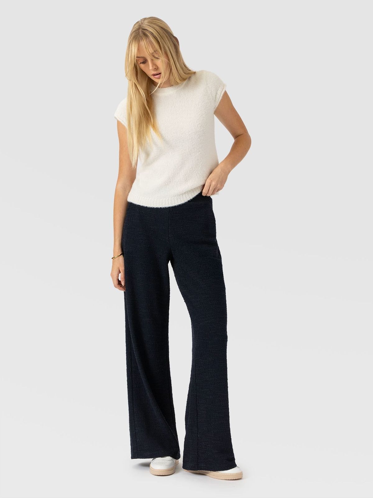 Keller Wide Leg Pant - Navy Boucle