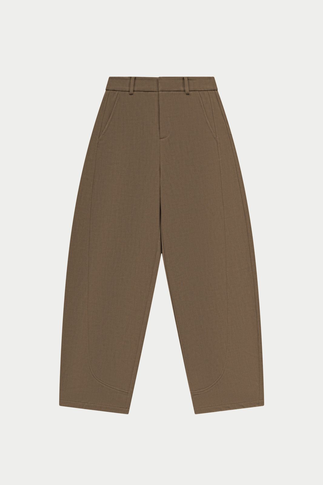 MICRO CHECK PANELLED BARREL LEG TROUSERS - BROWN