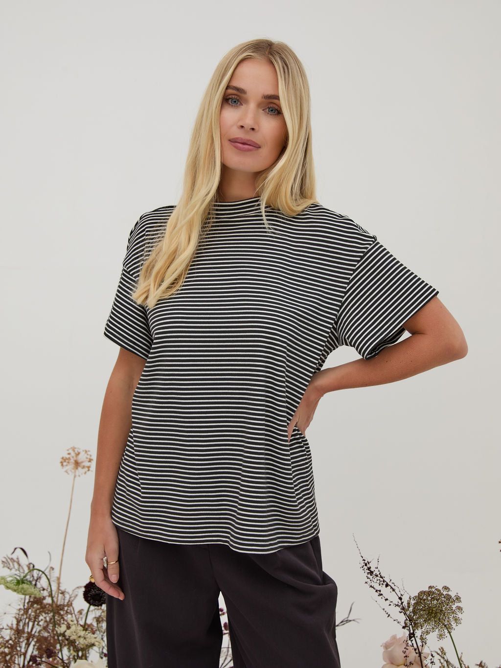 Ennis Black & White Supersoft Stripe Top