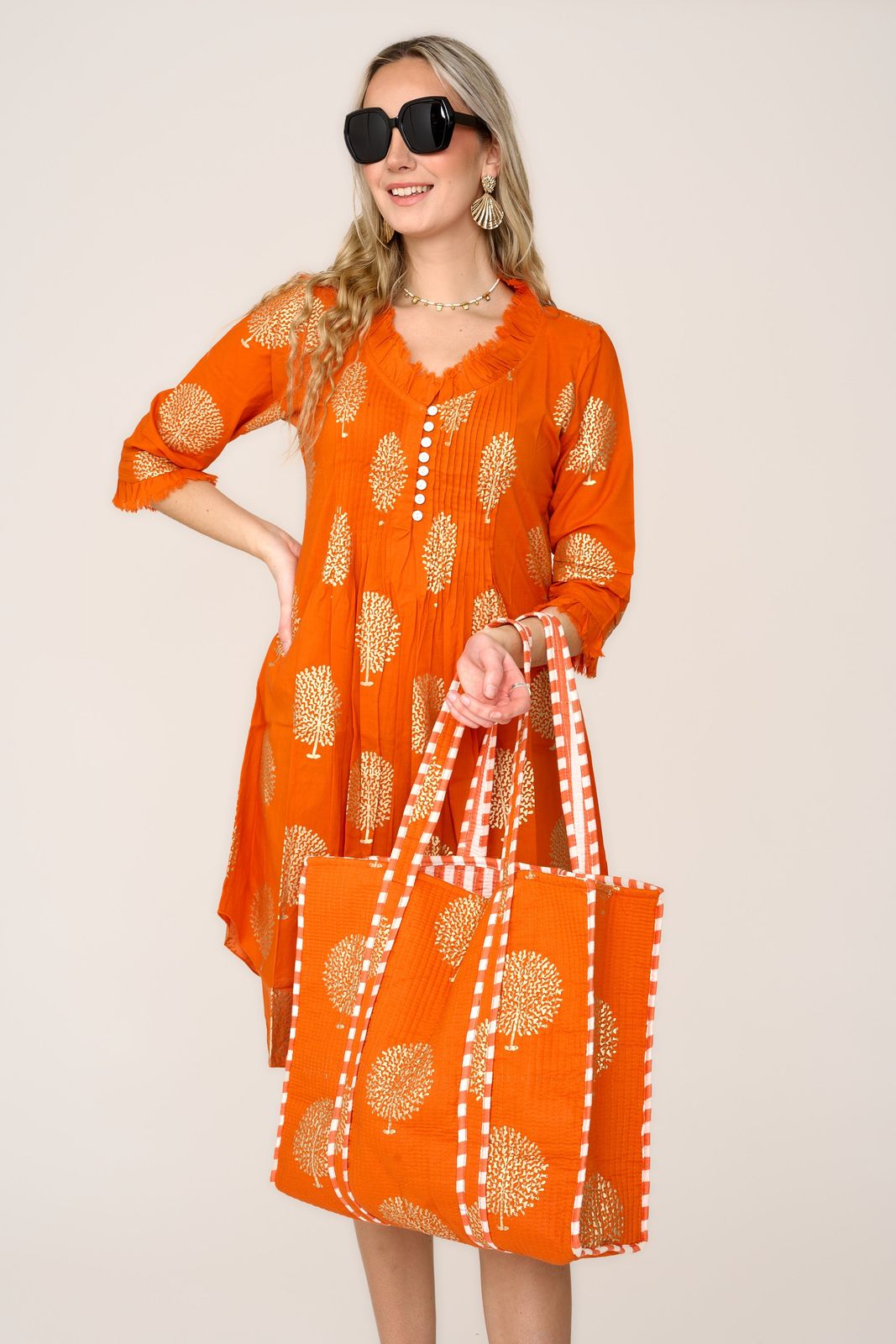 Annabel Cotton Tunic in Tangerine & Gold