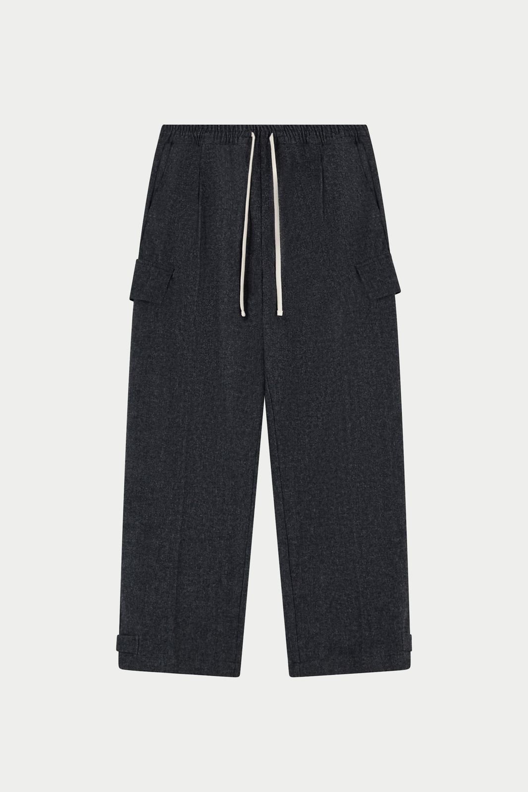 WIDE LEG HERRINGBONE TROUSERS - CHARCOAL